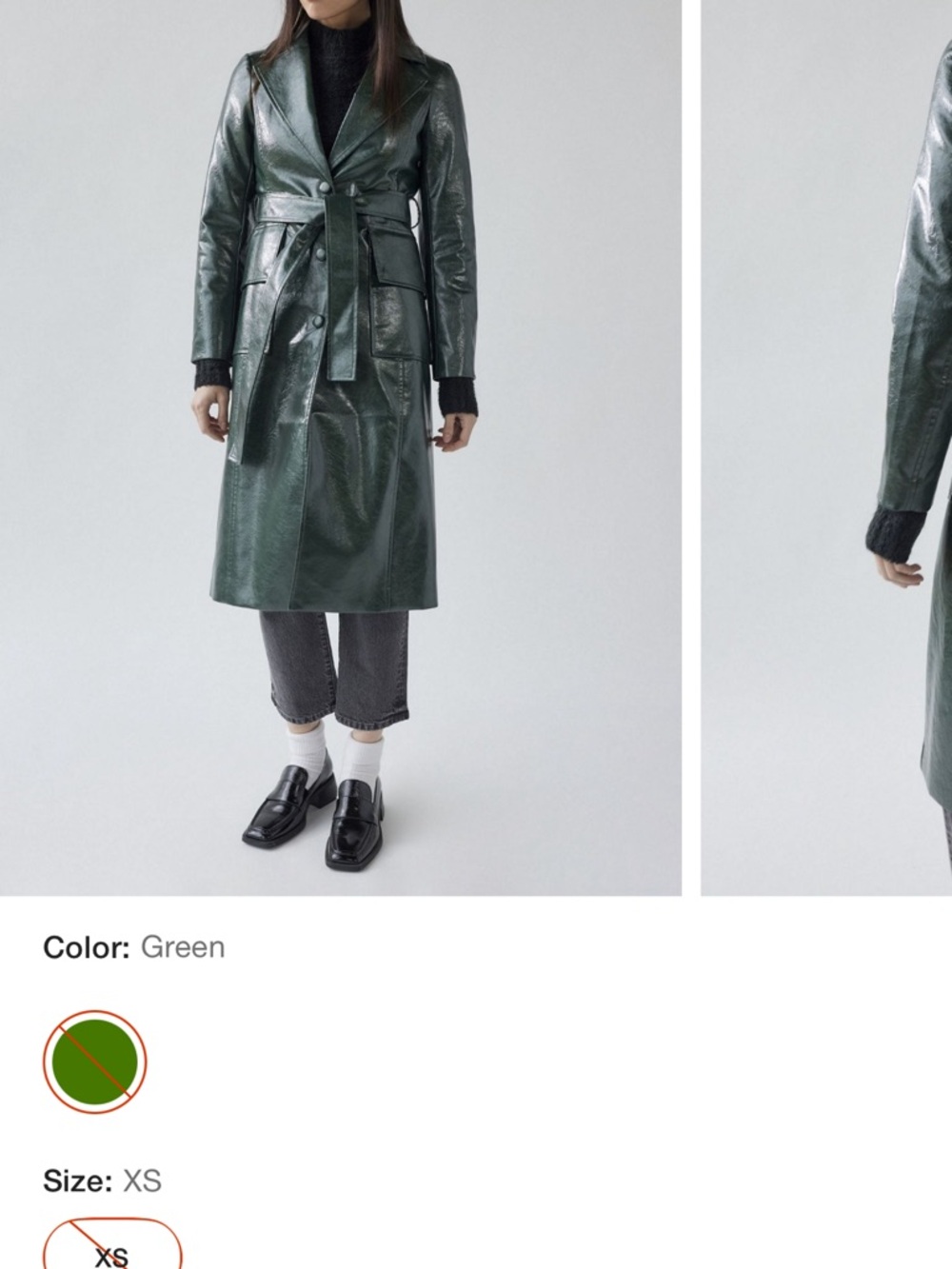 Urban Outfitters Green Faux-Leather Belted Trench Coat